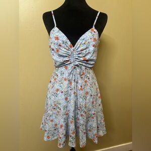 Trixxi Blue Floral Dress with Coral and White Accents